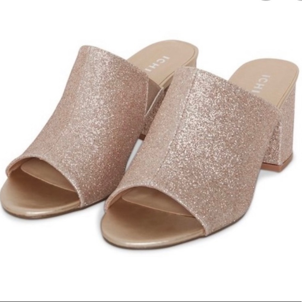 Ichi slip on heels mules Rose gold glitter 7